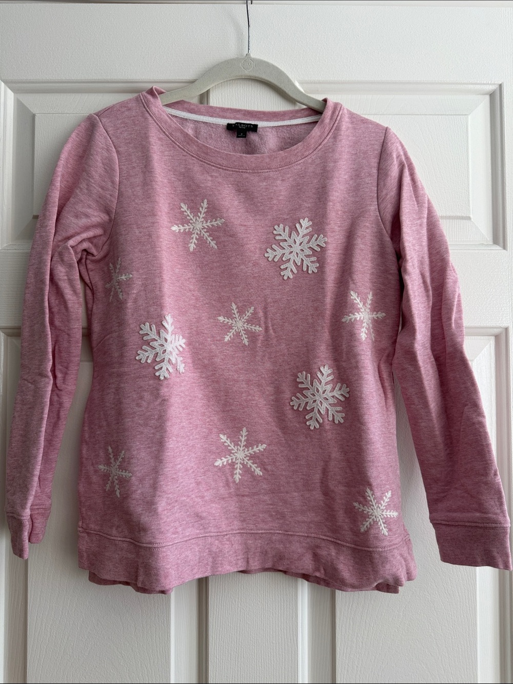 Talbot’s Petite Women's Pink Snowflake Pullover Sweater